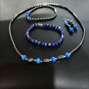 Dropped Price! Elegant Blue and Silver Beaded Jewelry Set